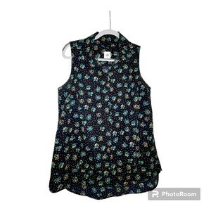 Cabi Whimsy Blouse Style #3440 ditsy print on black collared sleeveless size M